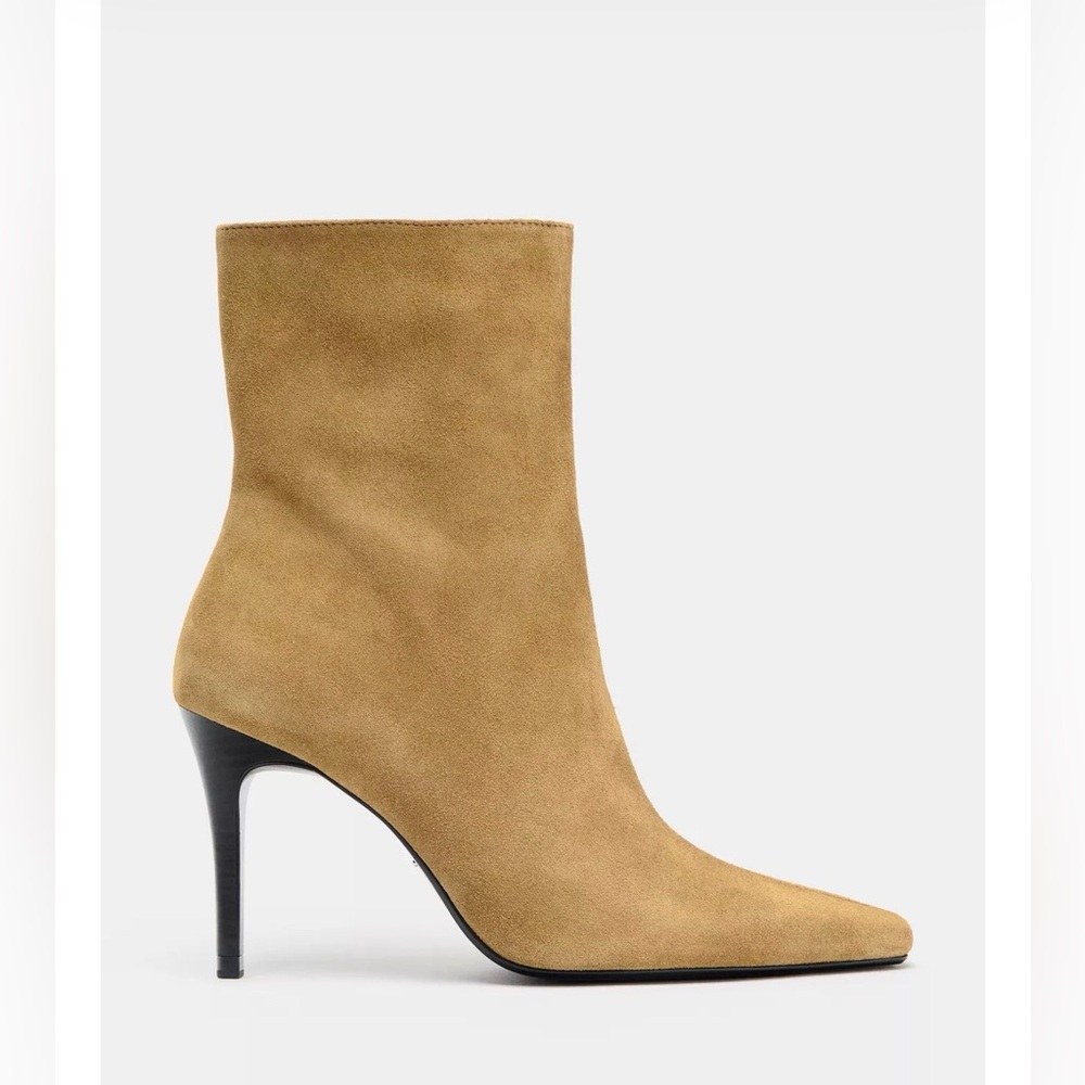 SPLIT LEATHER STILETTO HEEL ANKLE BOOTS